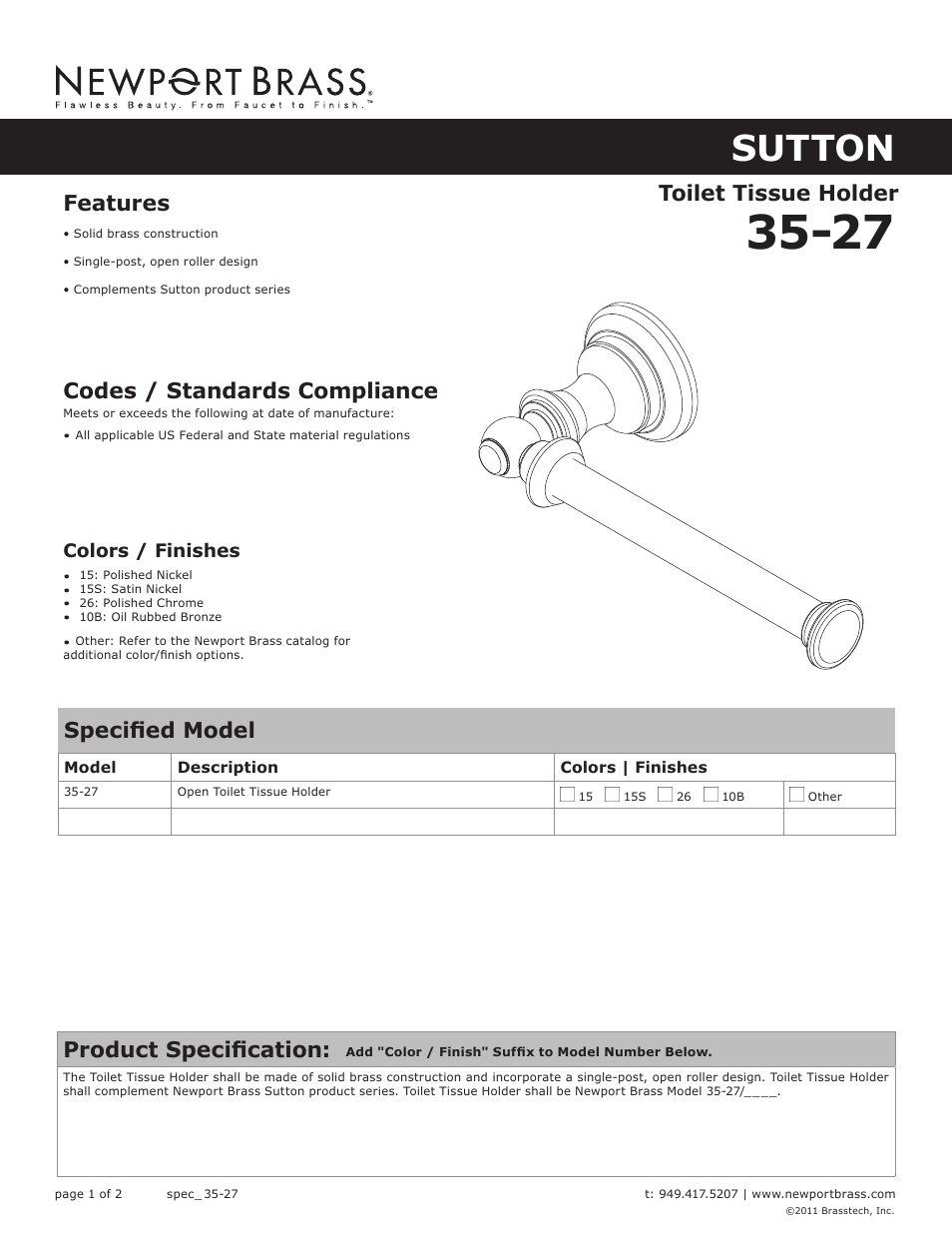 Newport Brass 35-27 User Manual | 2 pages