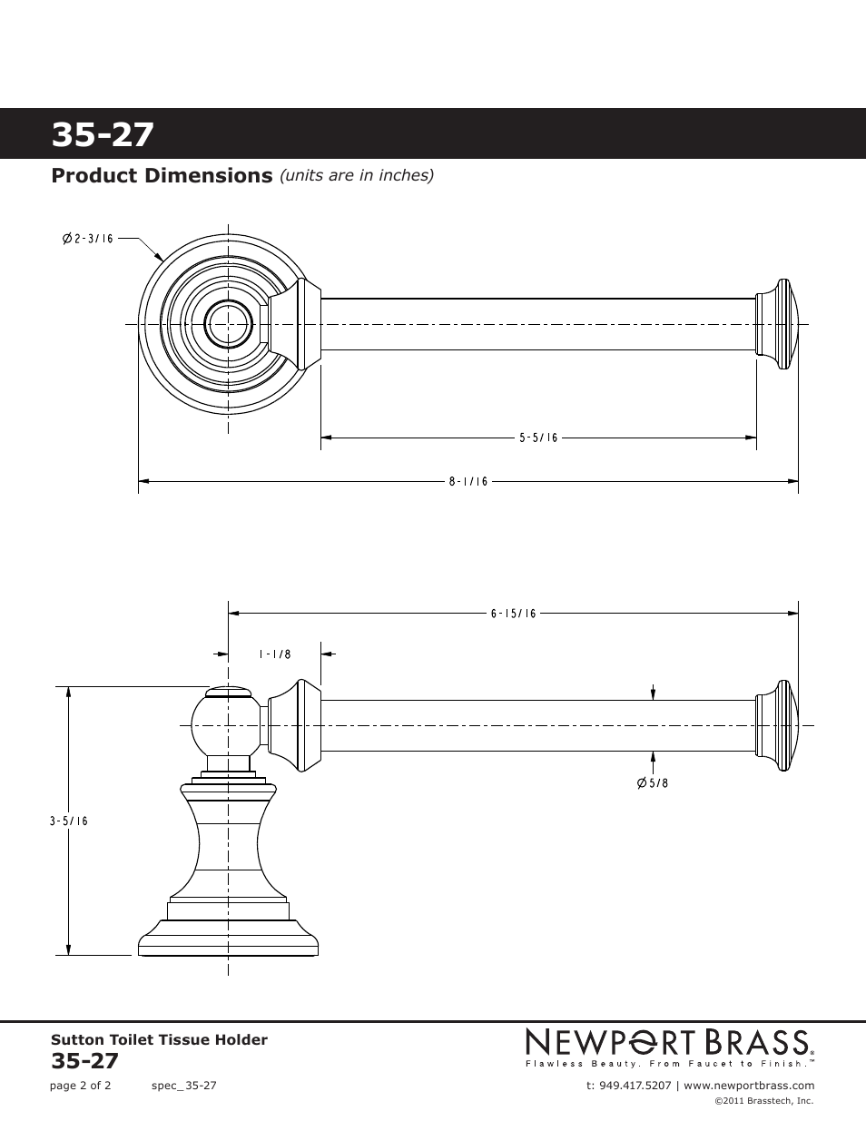 Product dimensions | Newport Brass 35-27 User Manual | Page 2 / 2