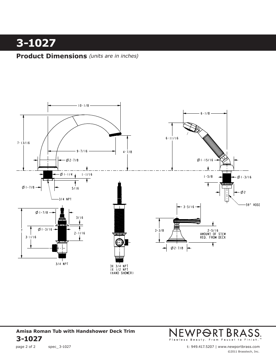 Product dimensions | Newport Brass 3-1027 Amisa User Manual | Page 2 / 2