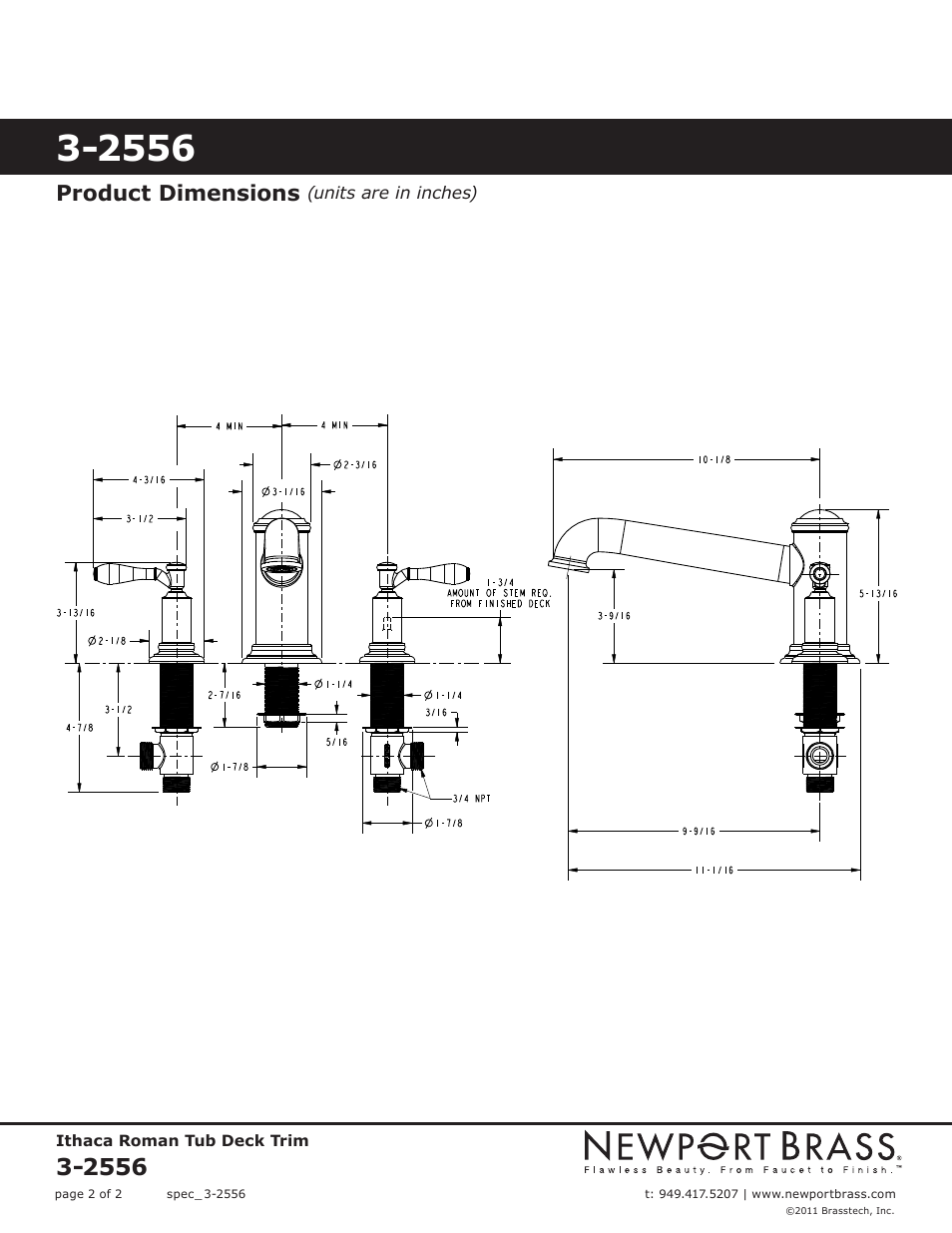 Product dimensions | Newport Brass 3-2556 Ithaca User Manual | Page 2 / 2