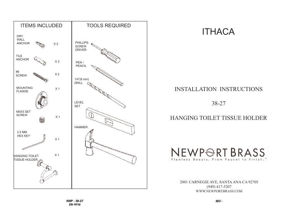 Newport Brass 38-27 User Manual | 2 pages