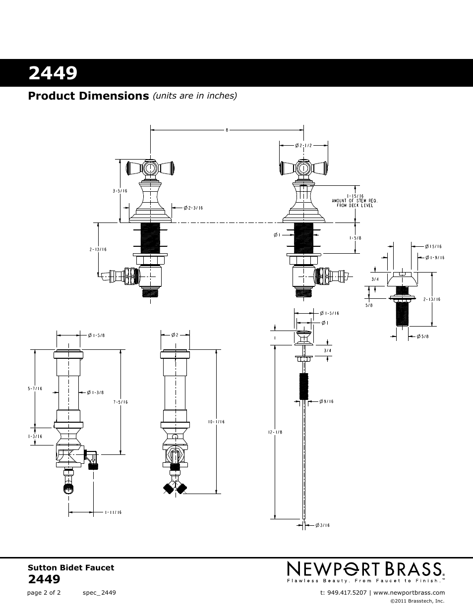 Product dimensions | Newport Brass 2449 Sutton User Manual | Page 2 / 2