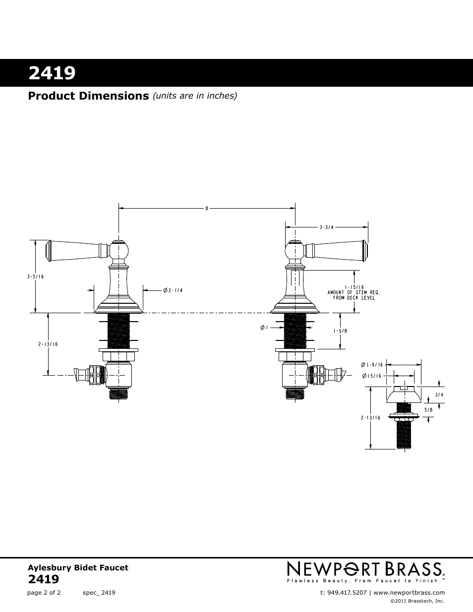 Product dimensions | Newport Brass 2419 Jacobean User Manual | Page 2 / 2