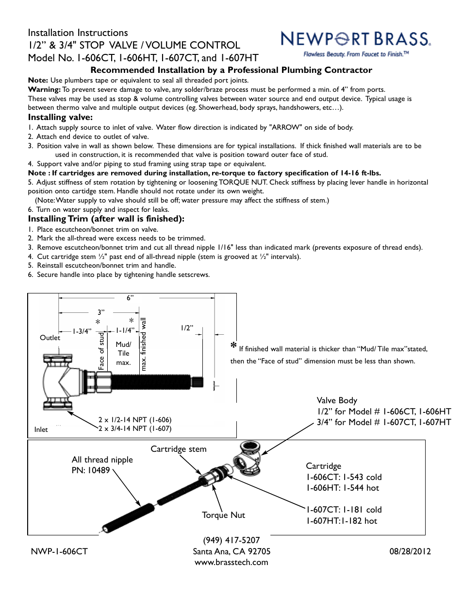 Newport Brass 3-447 Metropole User Manual | 1 page