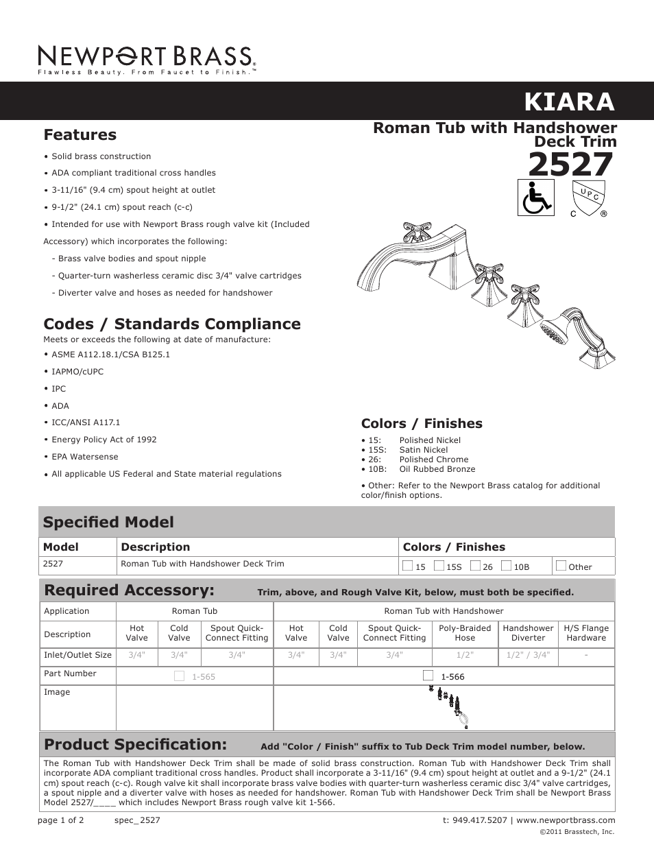 Newport Brass 2527 Kiara User Manual | 2 pages