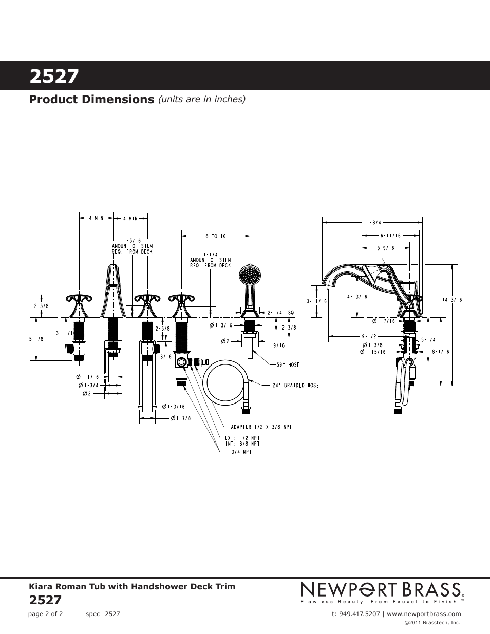Product dimensions | Newport Brass 2527 Kiara User Manual | Page 2 / 2