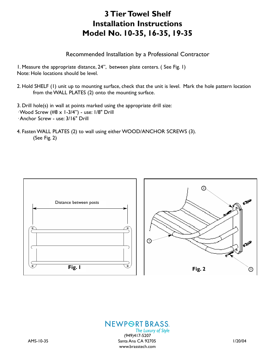 Newport Brass 19-35 3 Tier Towel Shelf User Manual | 1 page