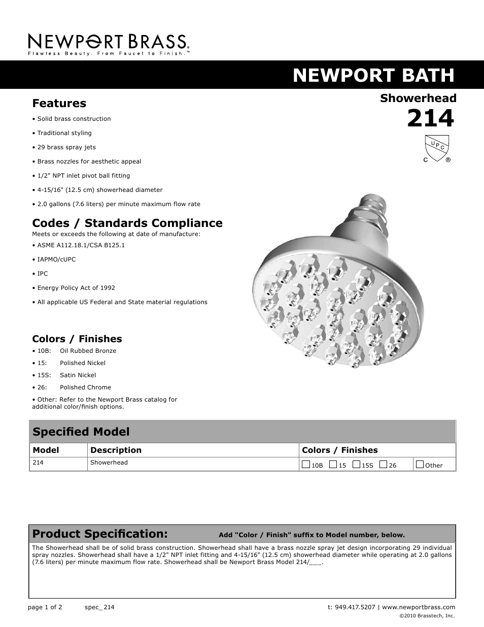 Newport Brass 214 User Manual | 2 pages