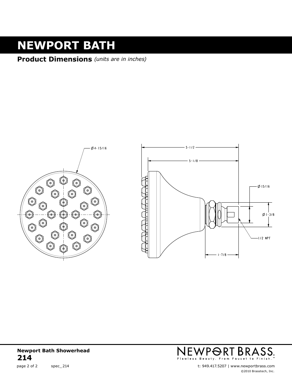 Newport bath, Product dimensions | Newport Brass 214 User Manual | Page 2 / 2