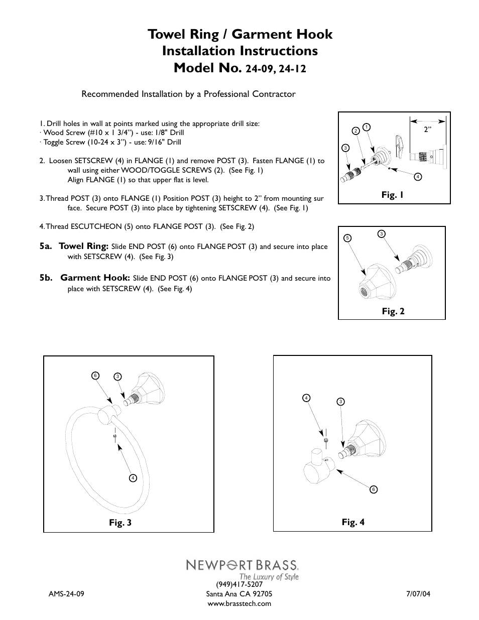 Newport Brass 24-12 Towel Ring_Garment Hook User Manual | 2 pages