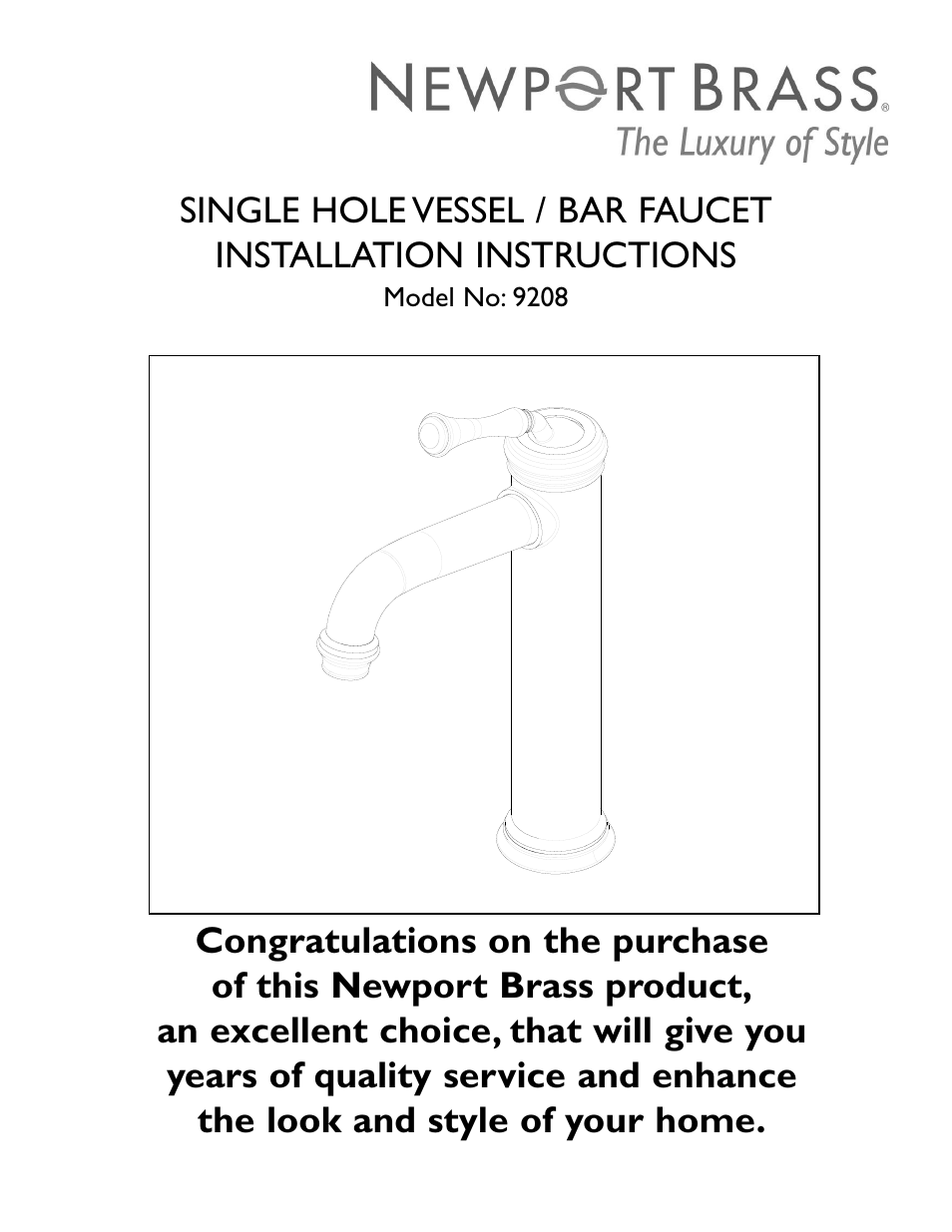 Newport Brass 9208 Astor User Manual | 4 pages