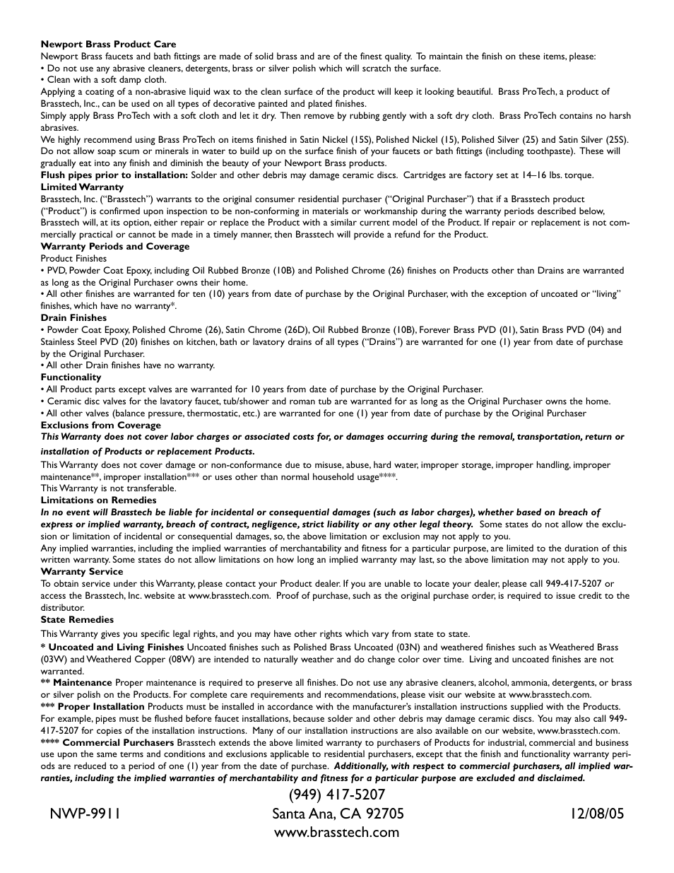 Newport Brass 9911L User Manual | Page 4 / 4
