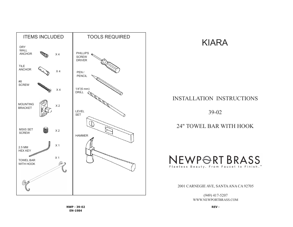 Newport Brass 39-02 User Manual | 2 pages