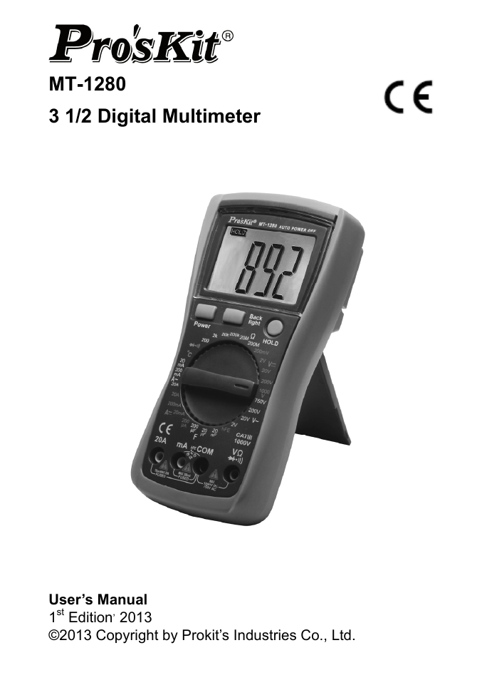 Prokit's Industries MT-1280 User Manual | 20 pages