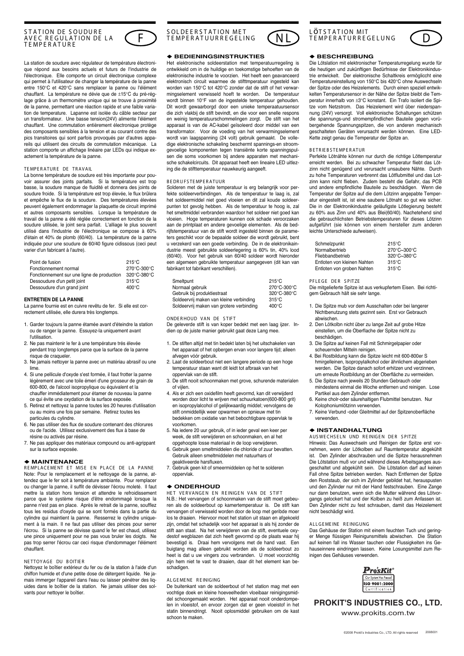 Temperature controlled, Operating instructions, Prokit's industries co., ltd | Pr of essi onal to ols | Prokit's Industries 608-351 User Manual | Page 2 / 2