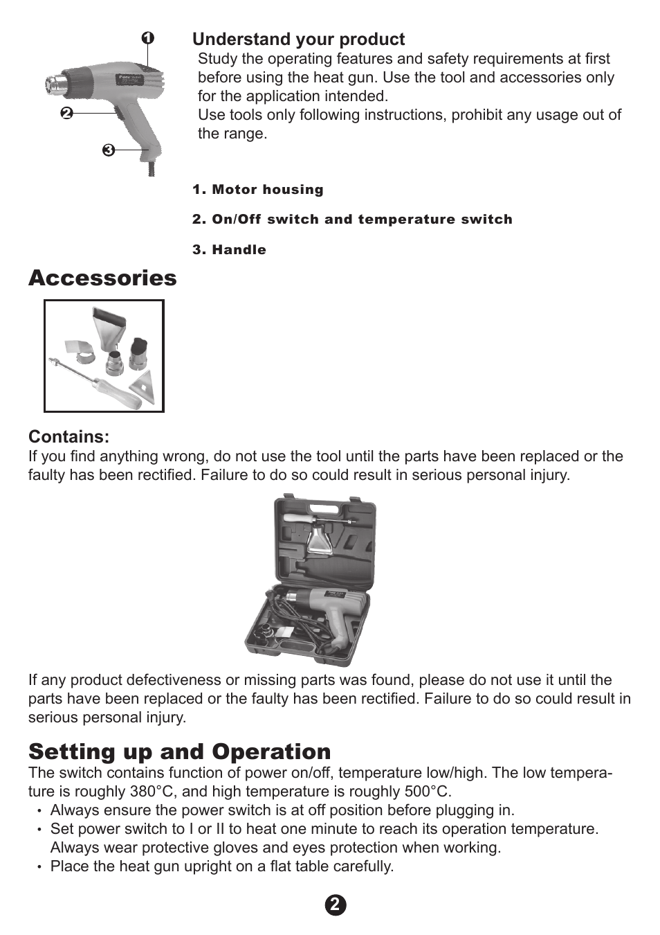 Accessories, Setting up and operation | Prokit's Industries SS-612B User Manual | Page 3 / 16