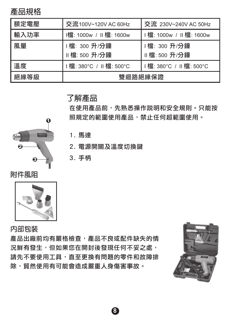 產品規格, 了解產品, 附件風阻 內部包裝 | Prokit's Industries SS-612B User Manual | Page 9 / 16