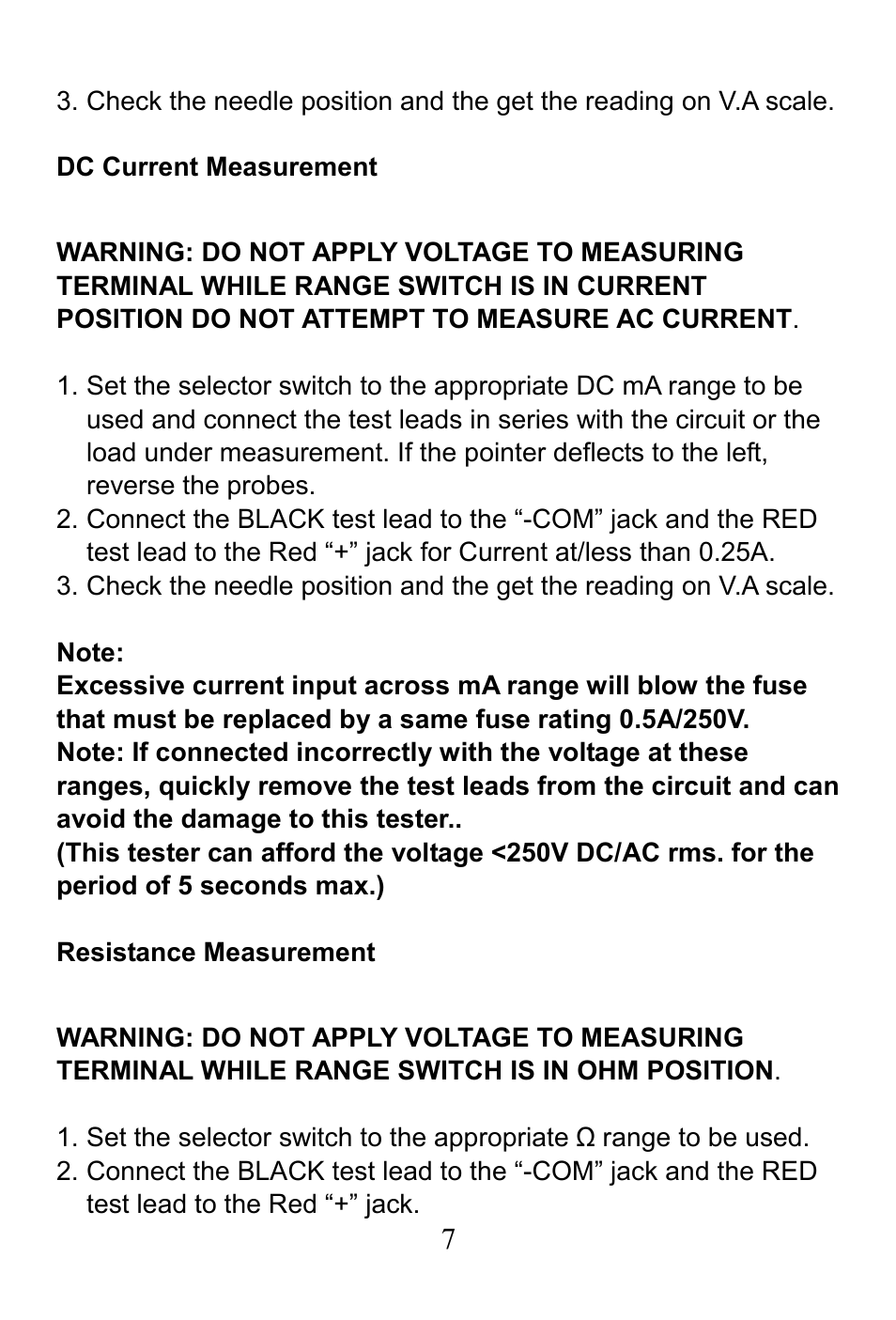 Dc current measurement, Resistance measurement | Prokit's Industries MT-2018 User Manual | Page 8 / 24