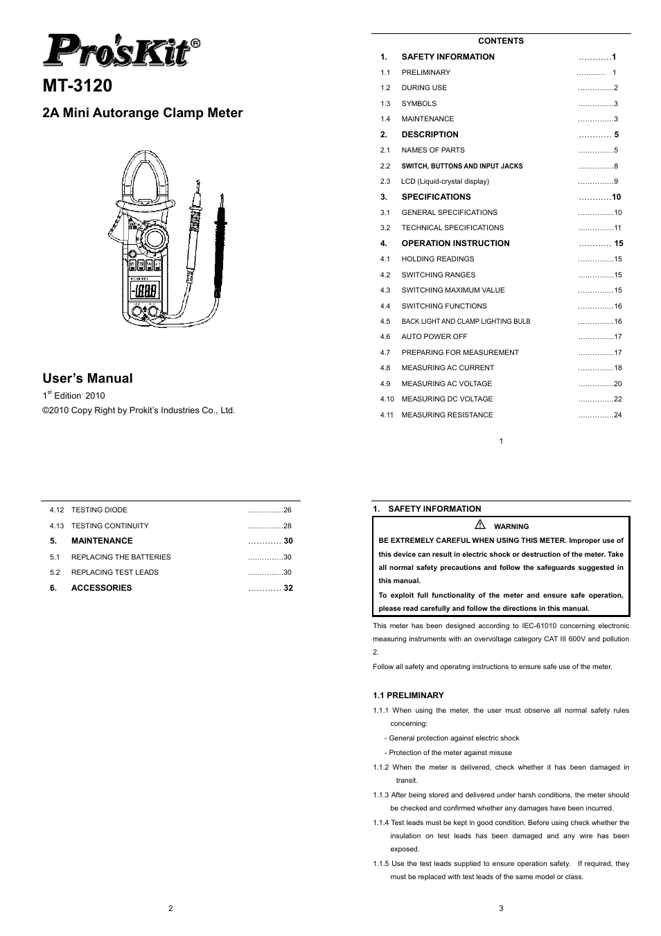 Prokit's Industries MT-3120 User Manual | 8 pages