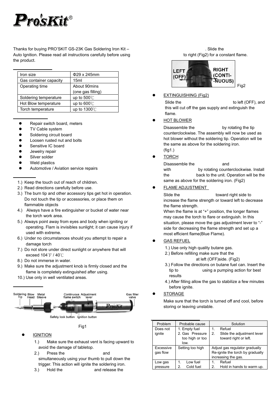 Prokit's Industries GS-23K User Manual | 2 pages