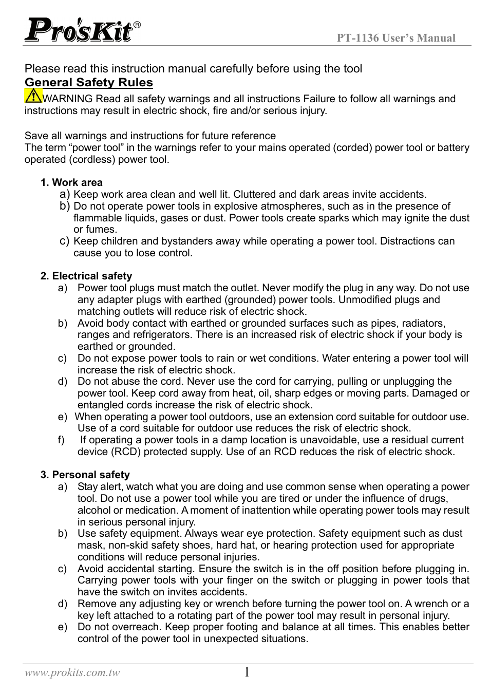 Prokit's Industries PT-1136 User Manual | Page 2 / 12