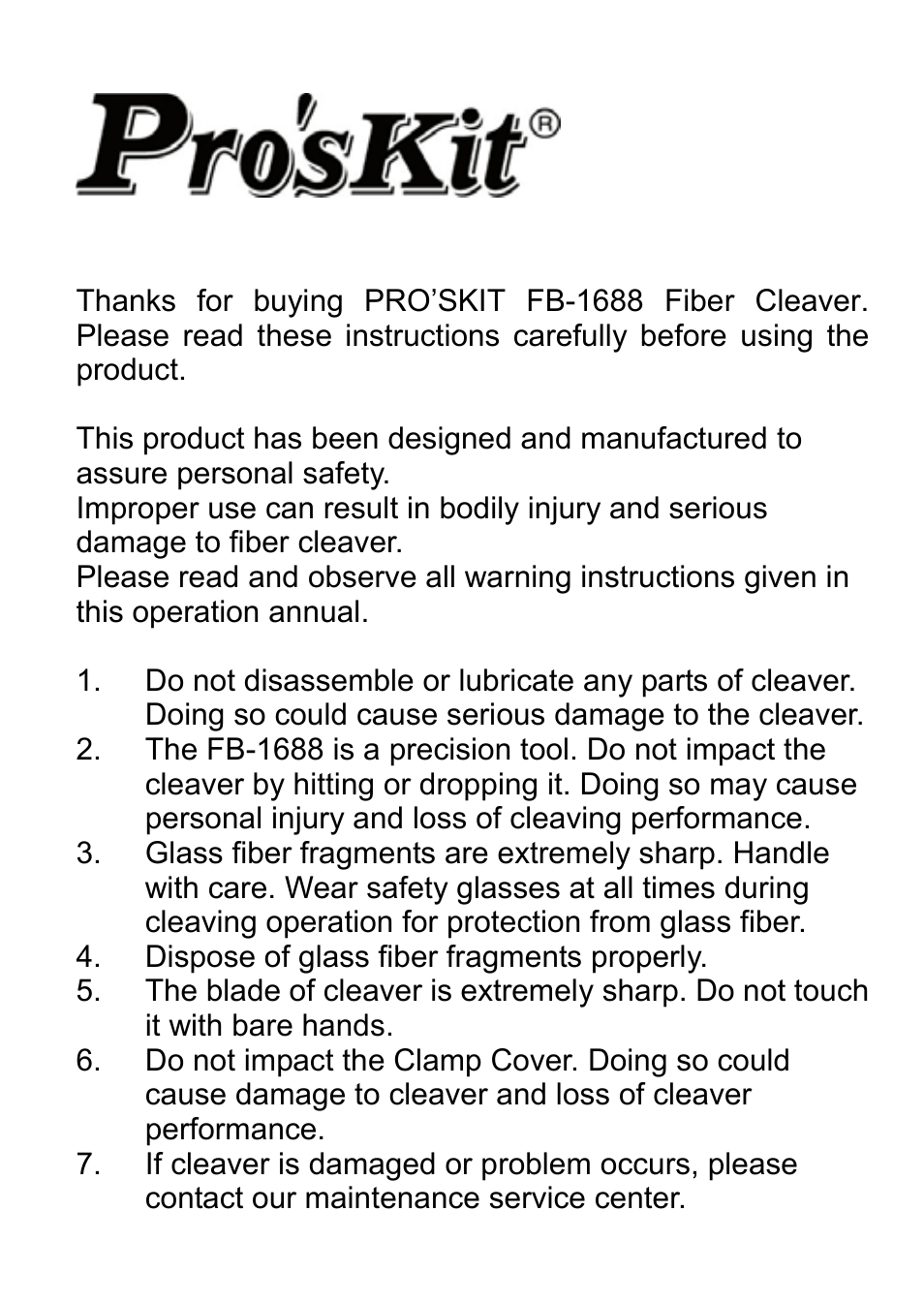 Prokit's Industries FB-1688 User Manual | 16 pages