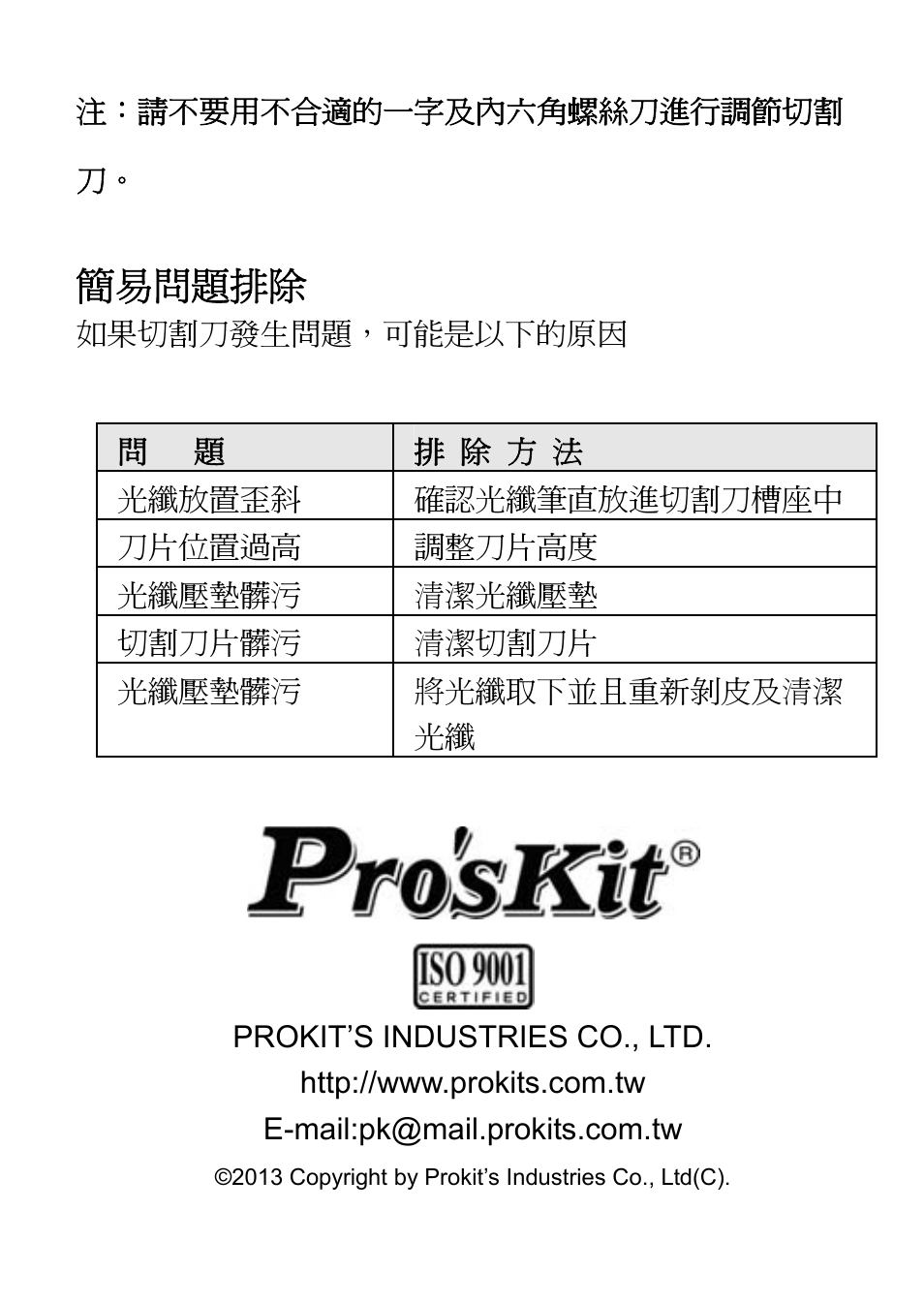 16 簡, 易問題排除 | Prokit's Industries FB-1688 User Manual | Page 16 / 16