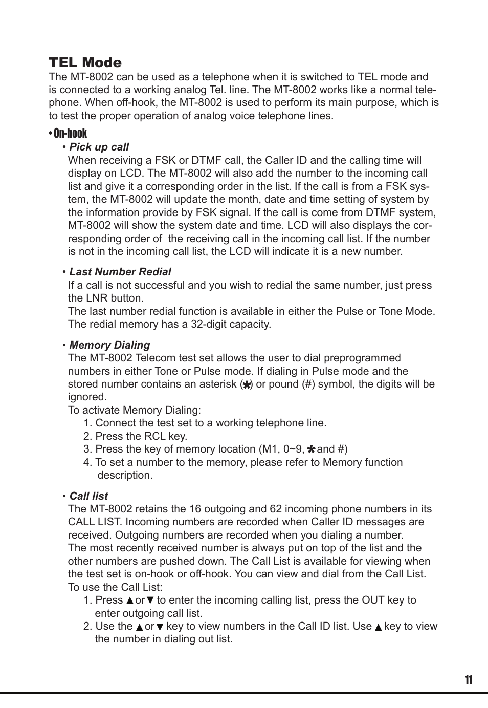 Tel mode | Prokit's Industries MT-8002 User Manual | Page 11 / 28