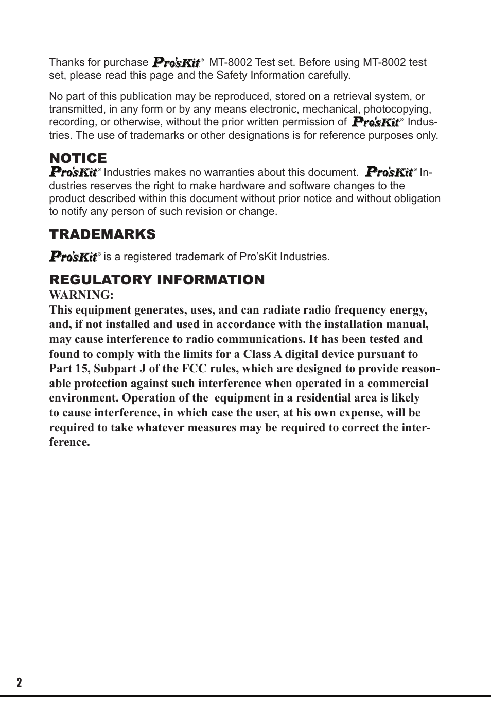 Prokit's Industries MT-8002 User Manual | Page 2 / 28