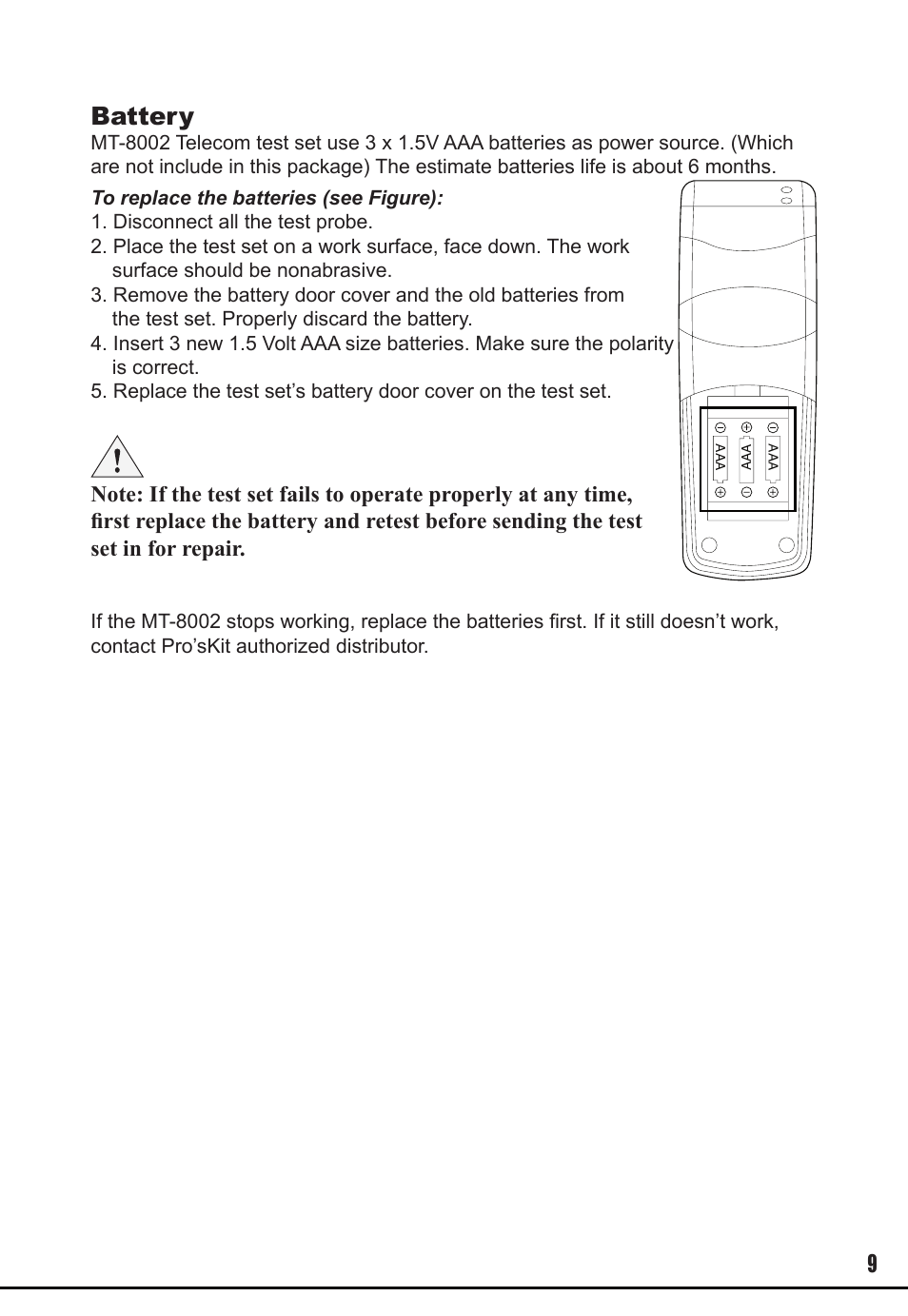 Battery | Prokit's Industries MT-8002 User Manual | Page 9 / 28