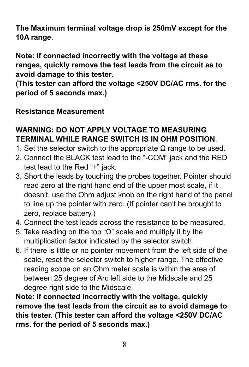 Resistance measurement | Prokit's Industries MT-2017 User Manual | Page 9 / 24