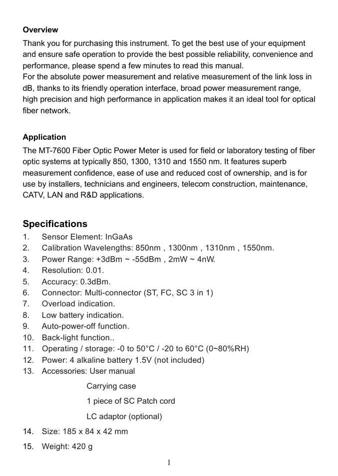 Specifications | Prokit's Industries MT-7600 User Manual | Page 2 / 12