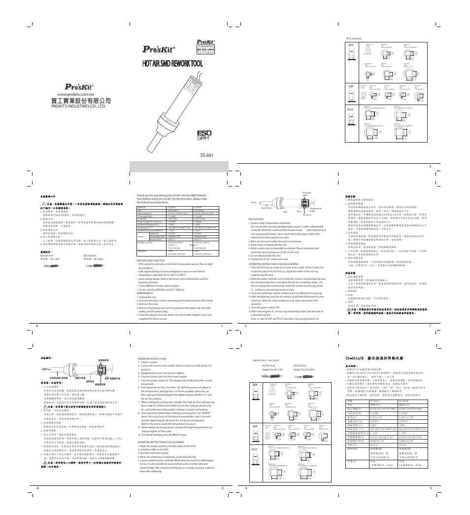 Prokit's Industries SS-601 User Manual | 1 page