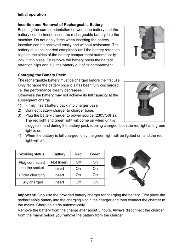 Insertion and removal of rechargeable battery, Charging the battery pack | Prokit's Industries PT-1080 User Manual | Page 8 / 20