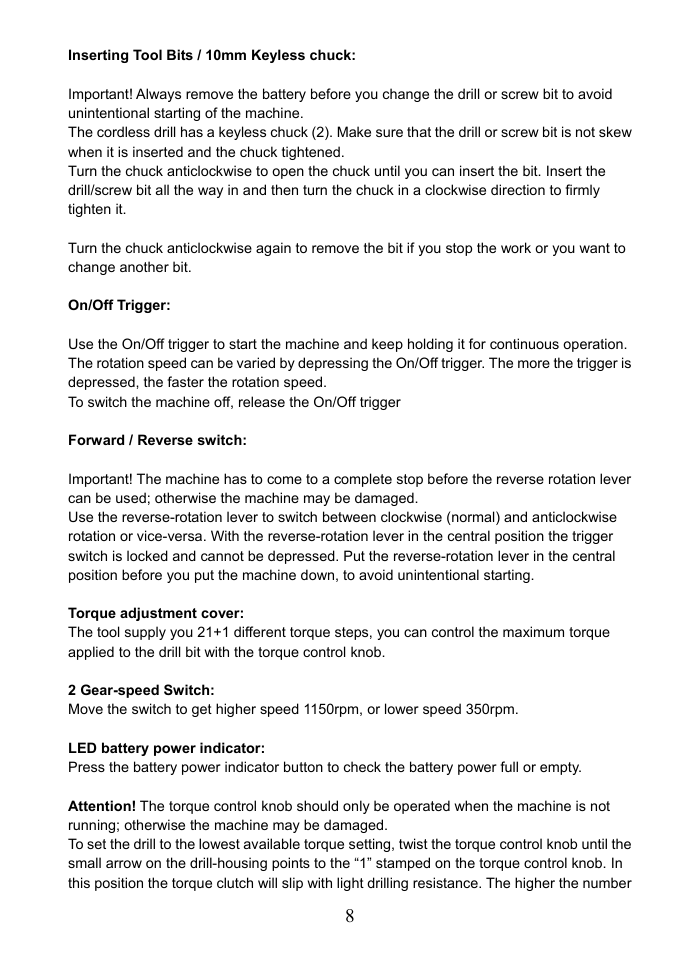 Inserting tool bits / 10mm keyless chuck | Prokit's Industries PT-1080 User Manual | Page 9 / 20