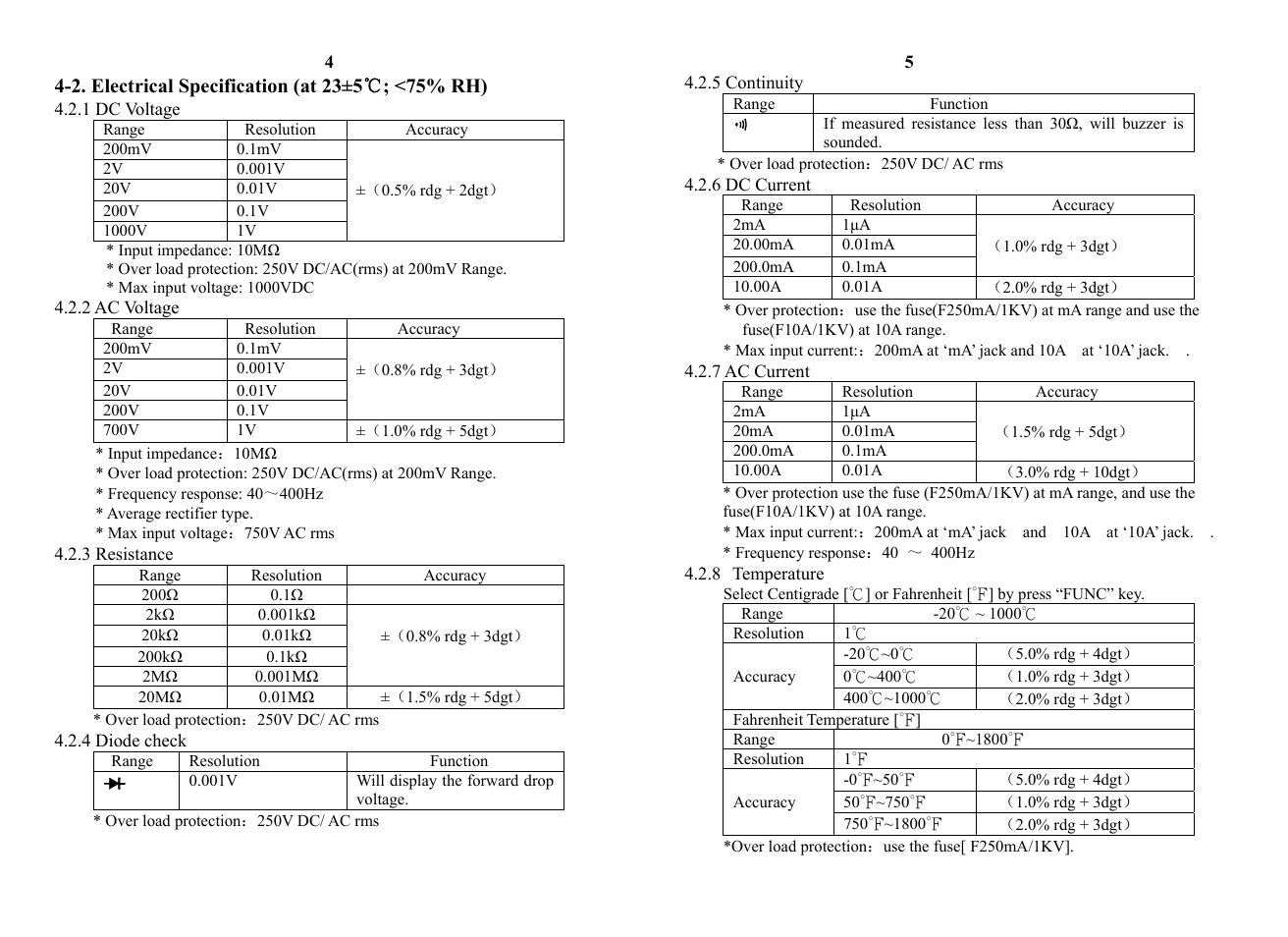2. electrical specification (at 23±5℃; <75% rh), 2. electrical specification | Prokit's Industries MT-1910 User Manual | Page 4 / 7