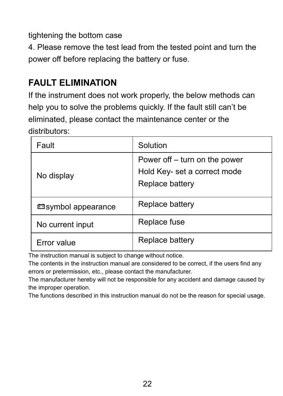 Fault elimination | Prokit's Industries MT-1820 User Manual | Page 23 / 44