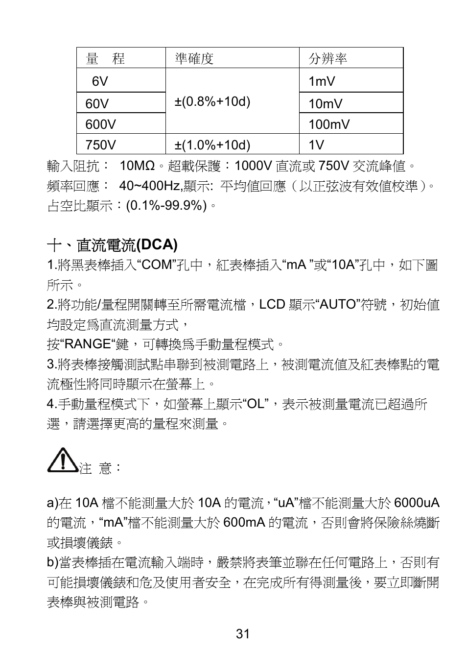 十、直流電流 (dca) | Prokit's Industries MT-1820 User Manual | Page 32 / 44
