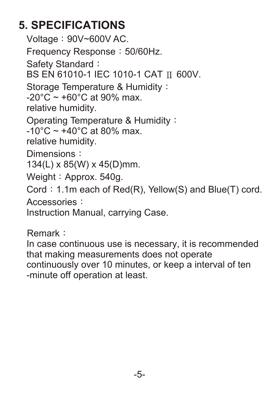 Specifications | Prokit's Industries 8PK-ST850 User Manual | Page 7 / 8