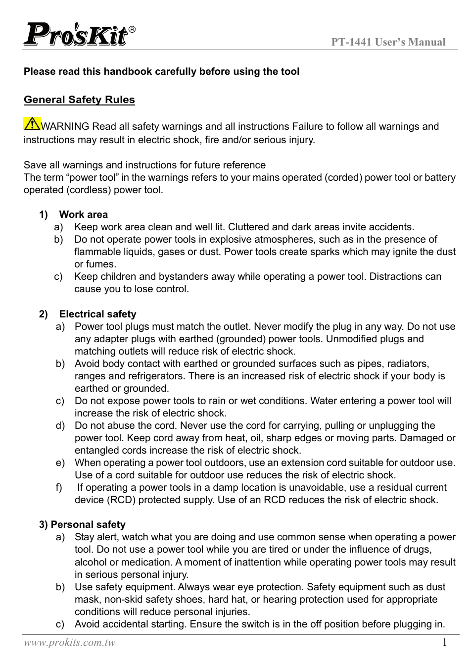 Prokit's Industries PT-1441 User Manual | Page 2 / 16