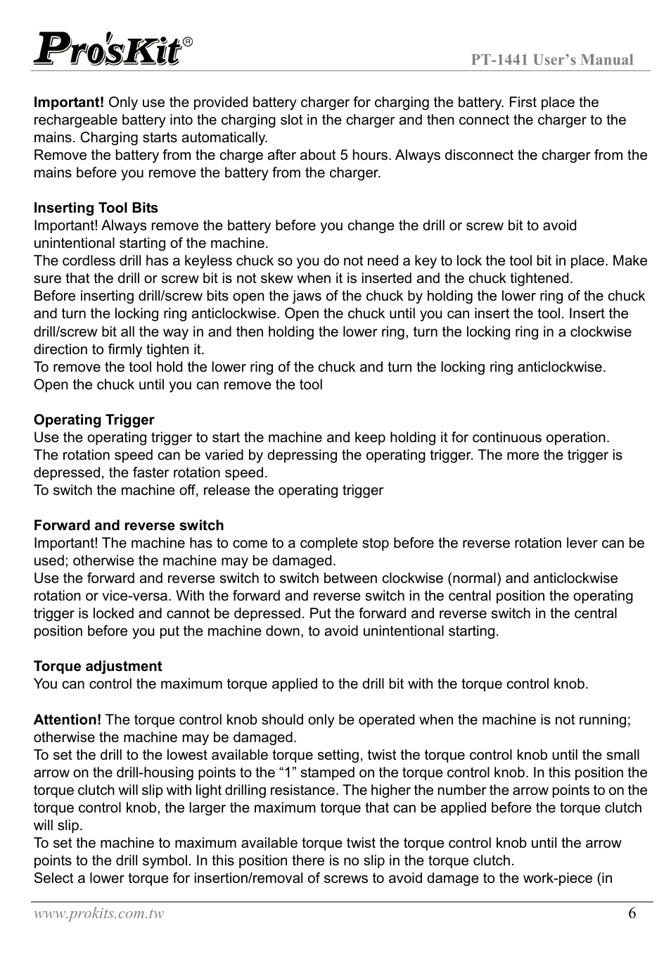 Inserting tool bits | Prokit's Industries PT-1441 User Manual | Page 7 / 16