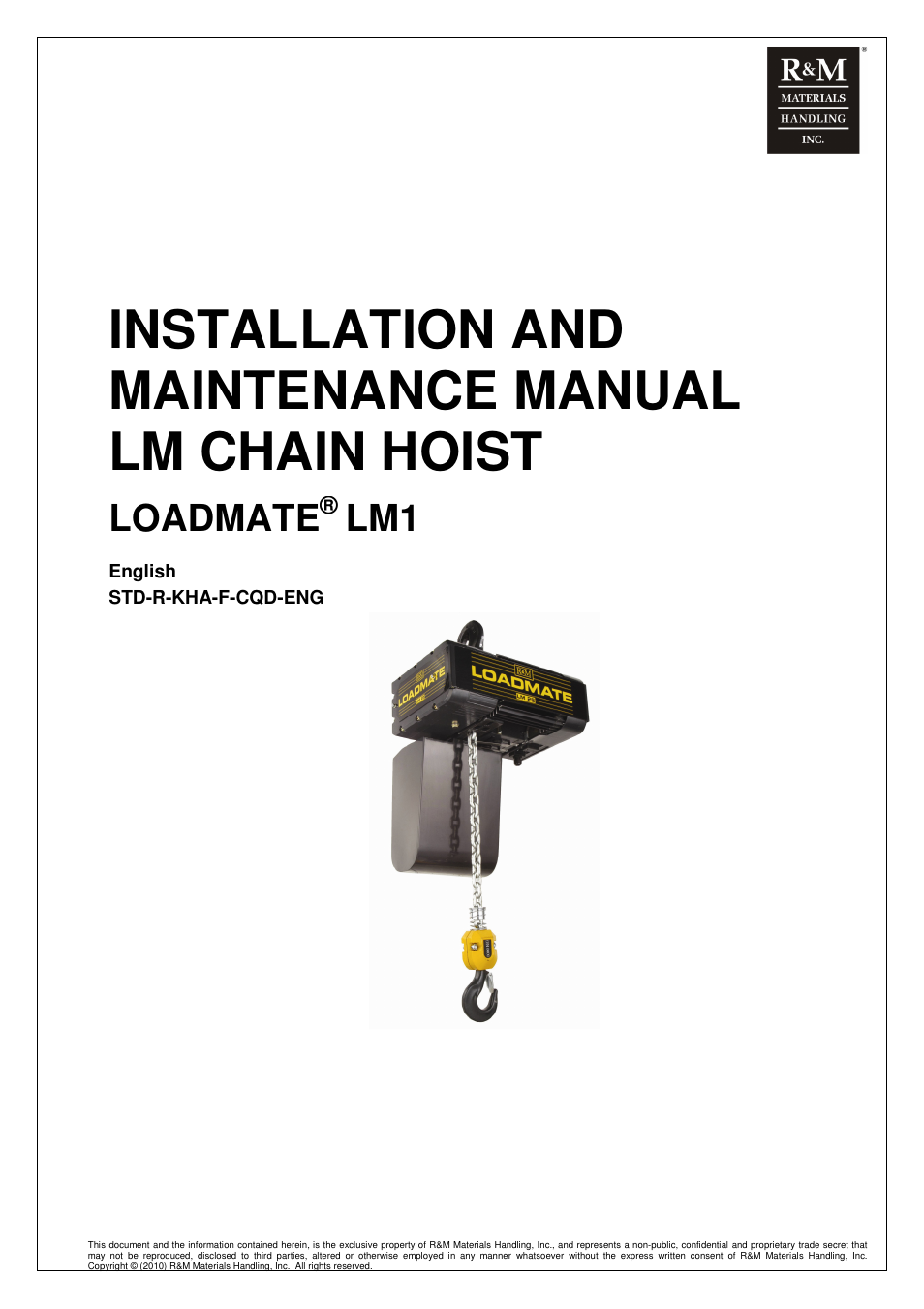 R&M Materials Handling ELECTRIC CHAIN HOISTS LoadMate Chain Hoist LM 1 User Manual | 65 pages