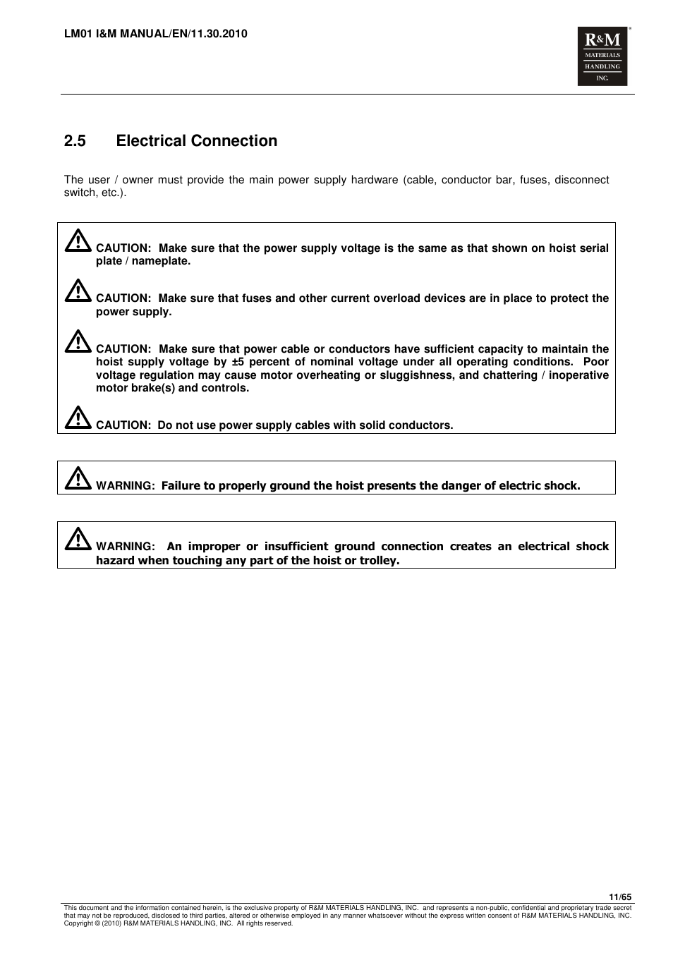 R&M Materials Handling ELECTRIC CHAIN HOISTS LoadMate Chain Hoist LM 1 User Manual | Page 11 / 65
