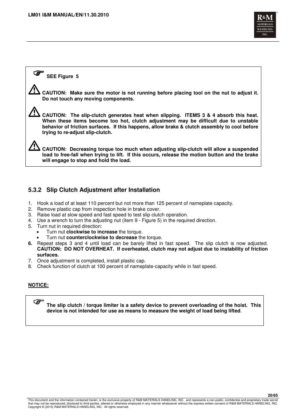 R&M Materials Handling ELECTRIC CHAIN HOISTS LoadMate Chain Hoist LM 1 User Manual | Page 20 / 65