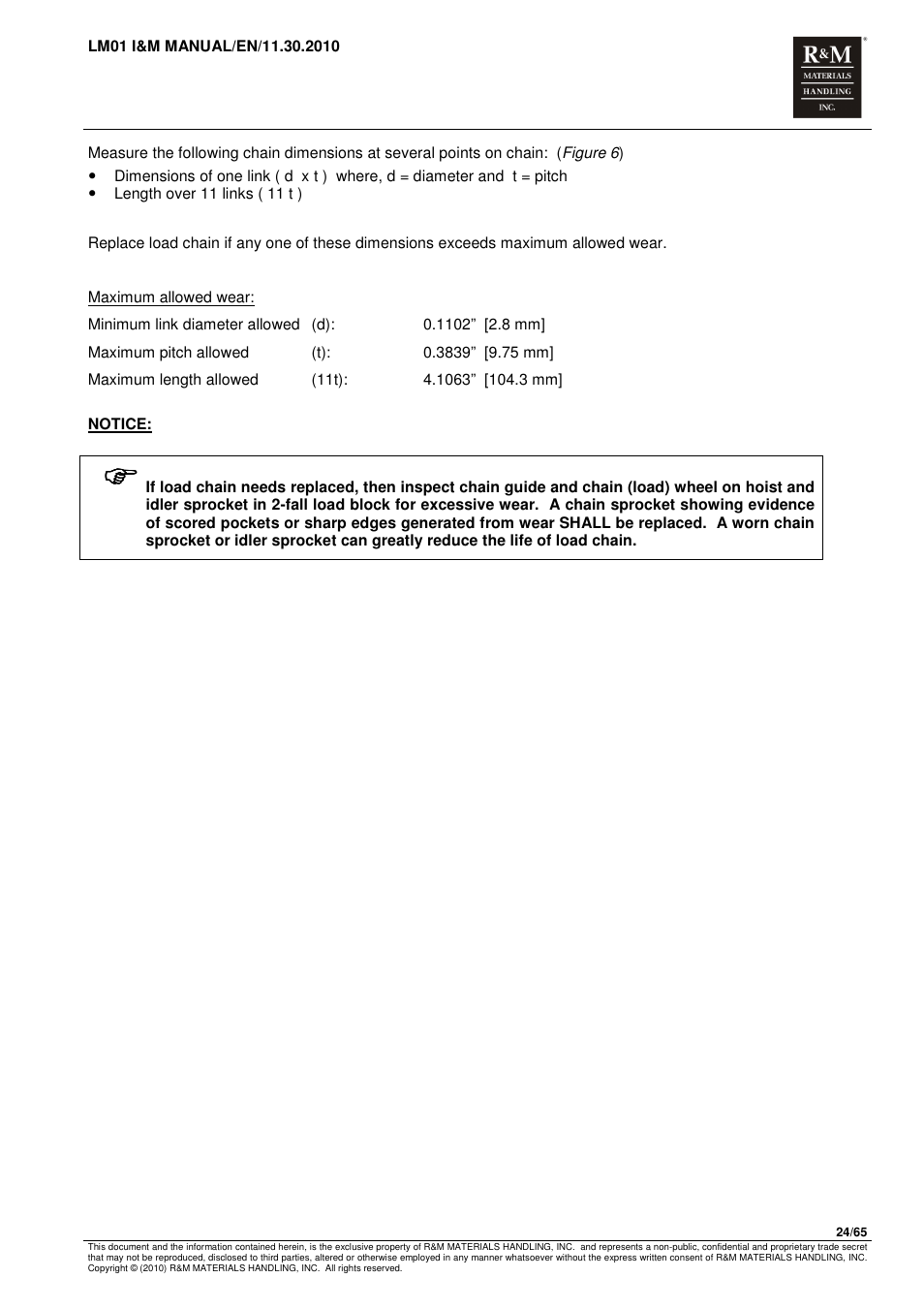 R&M Materials Handling ELECTRIC CHAIN HOISTS LoadMate Chain Hoist LM 1 User Manual | Page 24 / 65