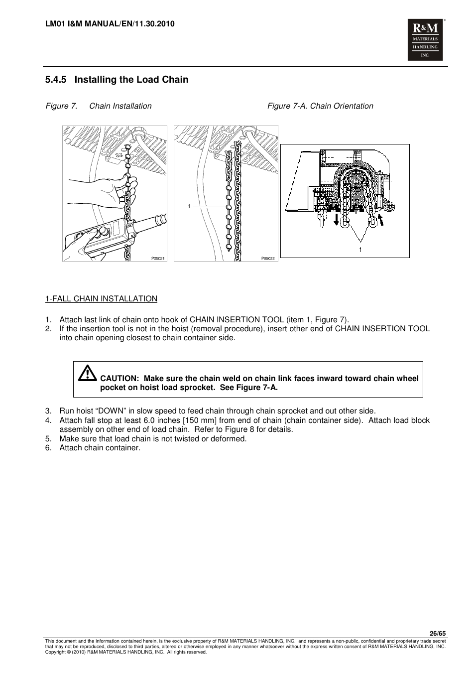 5 installing the load chain | R&M Materials Handling ELECTRIC CHAIN HOISTS LoadMate Chain Hoist LM 1 User Manual | Page 26 / 65