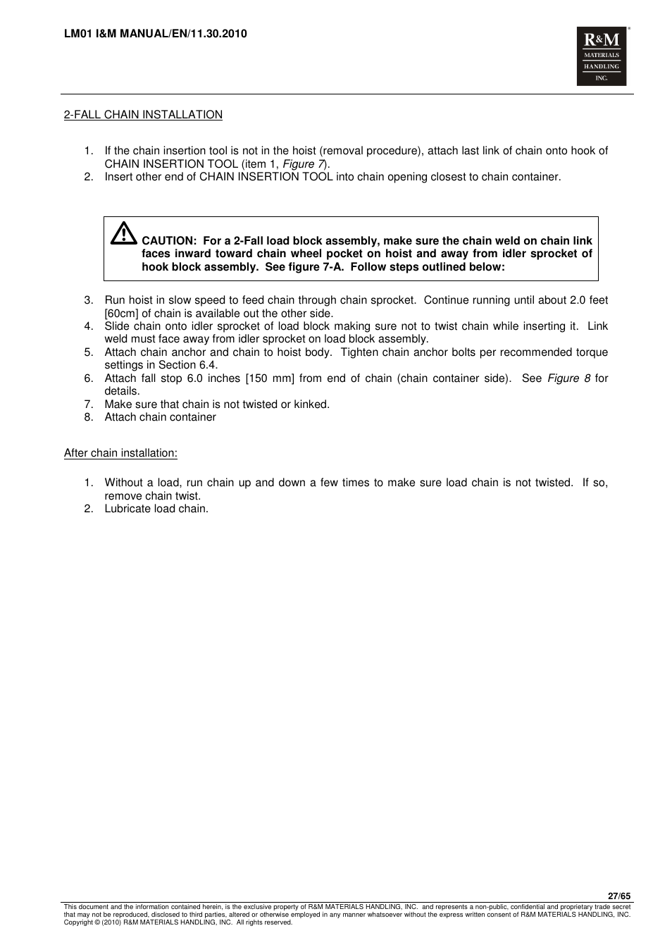 R&M Materials Handling ELECTRIC CHAIN HOISTS LoadMate Chain Hoist LM 1 User Manual | Page 27 / 65
