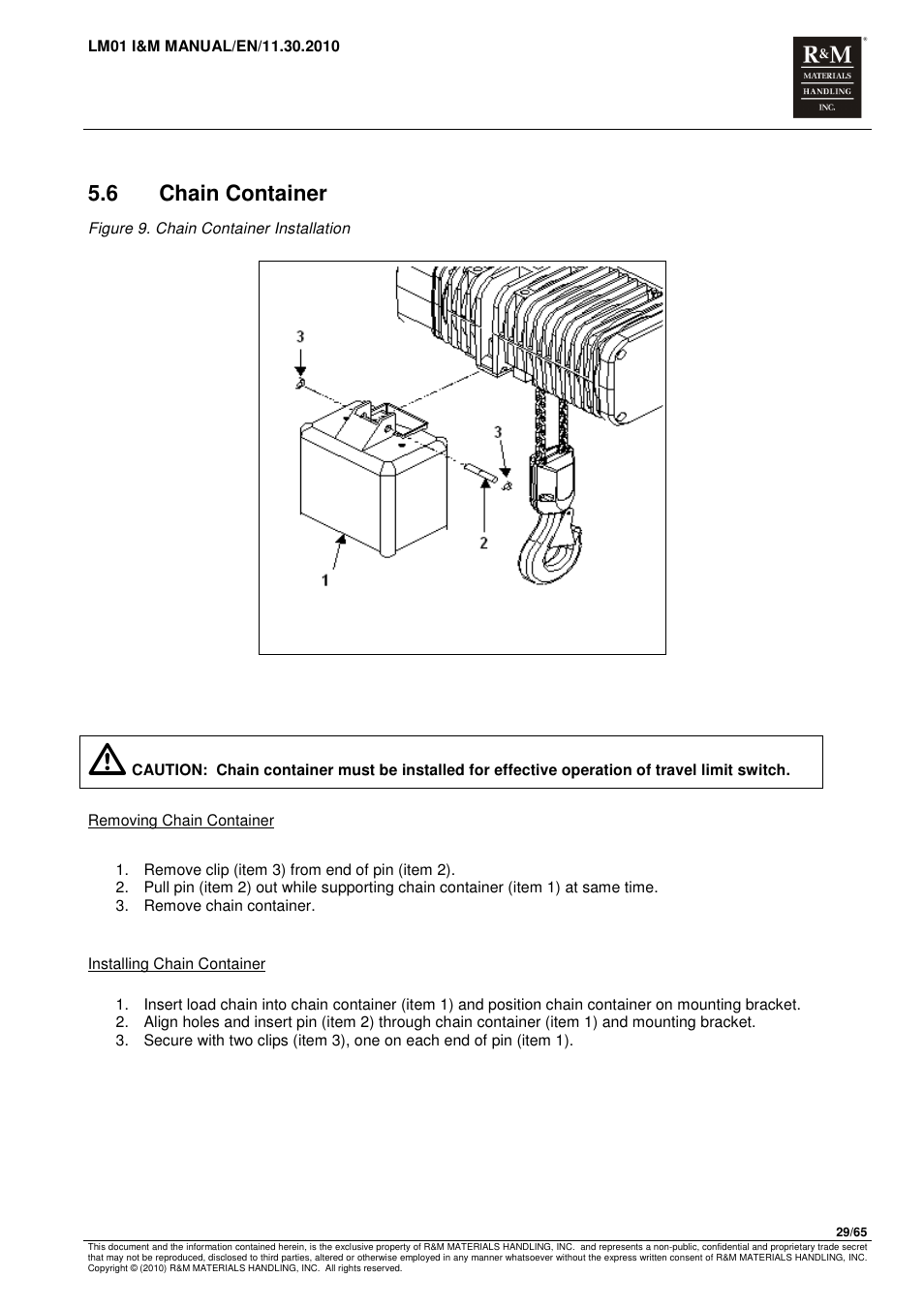 6 chain container | R&M Materials Handling ELECTRIC CHAIN HOISTS LoadMate Chain Hoist LM 1 User Manual | Page 29 / 65