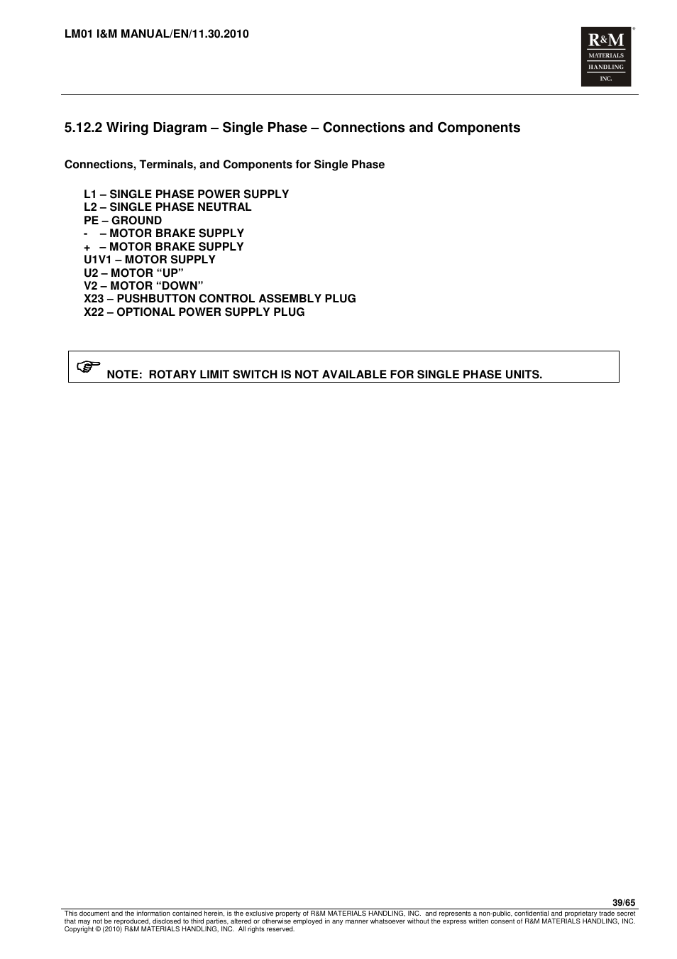 R&M Materials Handling ELECTRIC CHAIN HOISTS LoadMate Chain Hoist LM 1 User Manual | Page 39 / 65