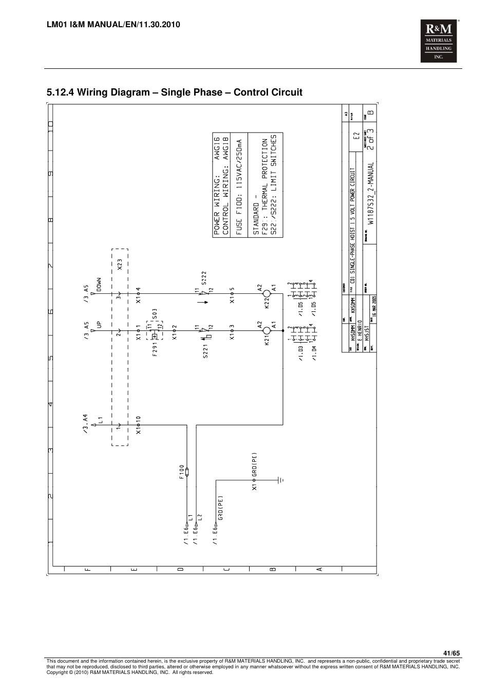 4 wiring diagram – single phase – control circuit | R&M Materials Handling ELECTRIC CHAIN HOISTS LoadMate Chain Hoist LM 1 User Manual | Page 41 / 65